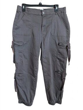 Gray Cargo Jogger Pants 17/33 Y2K Utility Buckle Strap Telepatia Elastic Cuff